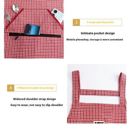 Women's Cotton Apron with Pockets - Washable Plaid Apron for Baking Cooking Gardening