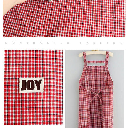 Women's Cotton Apron with Pockets - Washable Plaid Apron for Baking Cooking Gardening