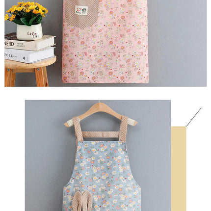 Flower Cotton Kitchen Cooking Apron, Women's Baking Apron with Pockets, Can be used as a Mother's Gift