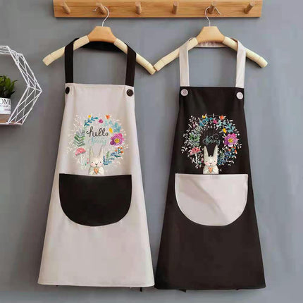 Hanging Neck Printed Bib Apron for Women Girls Milk Tea Shop Restaurant Kitchen Apron