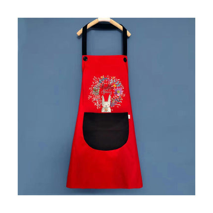 Hanging Neck Printed Bib Apron for Women Girls Milk Tea Shop Restaurant Kitchen Apron