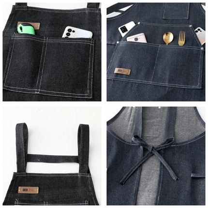 Unisex Adjustable Multi Pocket Denim Apron for Chef Kitchen BBQ and Studio