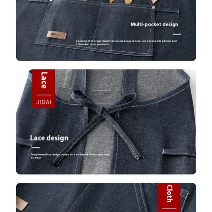 Unisex Adjustable Multi Pocket Denim Apron for Chef Kitchen BBQ and Studio