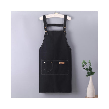 Denim Canvas Apron Waterproof Men's and Women's Home Kitchen Apron Double Shoulder Strap Apron