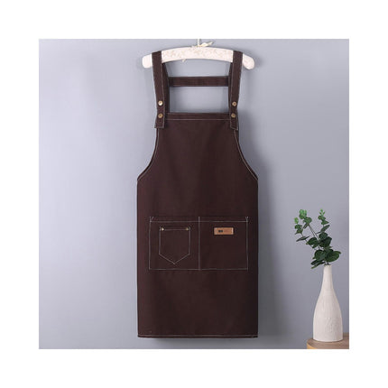 Denim Canvas Apron Waterproof Men's and Women's Home Kitchen Apron Double Shoulder Strap Apron