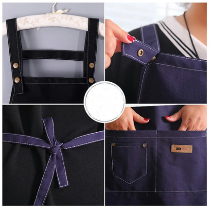 Denim Canvas Apron Waterproof Men's and Women's Home Kitchen Apron Double Shoulder Strap Apron