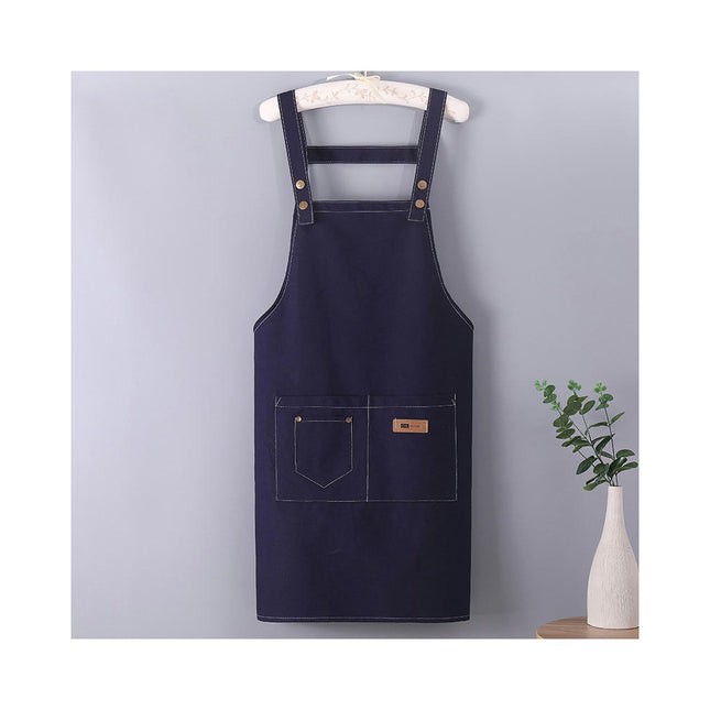 Denim Canvas Apron Waterproof Men's and Women's Home Kitchen Apron Double Shoulder Strap Apron