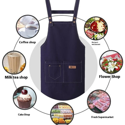 Denim Canvas Apron Waterproof Men's and Women's Home Kitchen Apron Double Shoulder Strap Apron