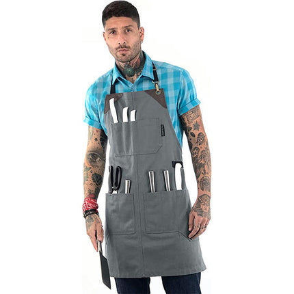 Waterproof Apron Multi-Pocket BBQ Shop Hairdresser Work Clothes Adjustable Apron