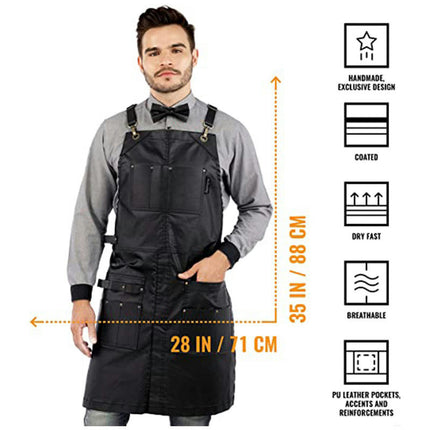 Waterproof Apron Multi-Pocket BBQ Shop Hairdresser Work Clothes Adjustable Apron