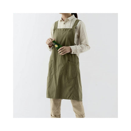 Chef Cotton Apron-Women's Cross Back Coffee Shop Apron with 2 Large Pockets