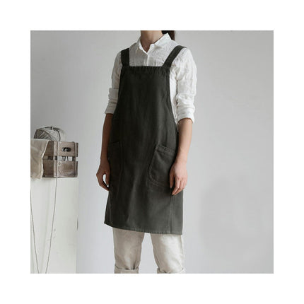 Chef Cotton Apron-Women's Cross Back Coffee Shop Apron with 2 Large Pockets