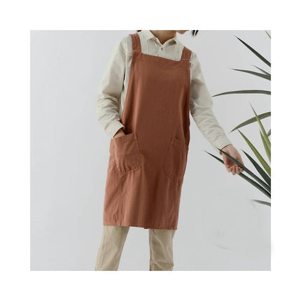 Chef Cotton Apron-Women's Cross Back Coffee Shop Apron with 2 Large Pockets