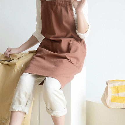 Chef Cotton Apron-Women's Cross Back Coffee Shop Apron with 2 Large Pockets