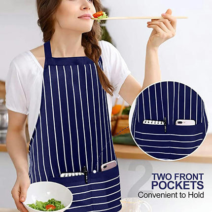 2 Pack Adjustable Bib Apron Resistant with 2 Pockets Cooking Kitchen Aprons for Women Men Chef