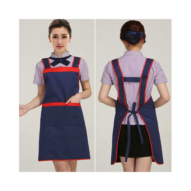 Polyester Cotton Apron H Shoulder Simple Large Pocket Caterer Work Clothes Kitchen Apron