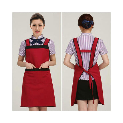 Polyester Cotton Apron H Shoulder Simple Large Pocket Caterer Work Clothes Kitchen Apron