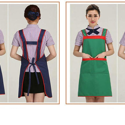 Polyester Cotton Apron H Shoulder Simple Large Pocket Caterer Work Clothes Kitchen Apron