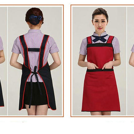 Polyester Cotton Apron H Shoulder Simple Large Pocket Caterer Work Clothes Kitchen Apron