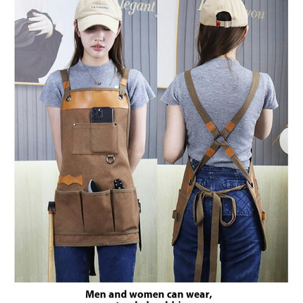 Unisex Work Tool Apron Torso Length with Extra Multiple Tool Pockets, Durable Canvas Apron