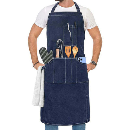 Cooking Chef Apron with Pockets BBQ Kitchen Work Aprons Adjustable Hanging Neck Apron for Men and Women