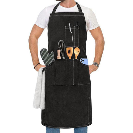 Cooking Chef Apron with Pockets BBQ Kitchen Work Aprons Adjustable Hanging Neck Apron for Men and Women