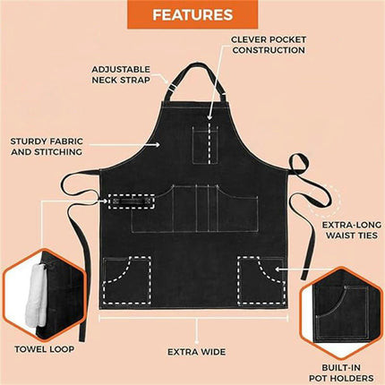 Cooking Chef Apron with Pockets BBQ Kitchen Work Aprons Adjustable Hanging Neck Apron for Men and Women