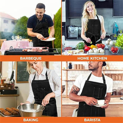 Cooking Chef Apron with Pockets BBQ Kitchen Work Aprons Adjustable Hanging Neck Apron for Men and Women