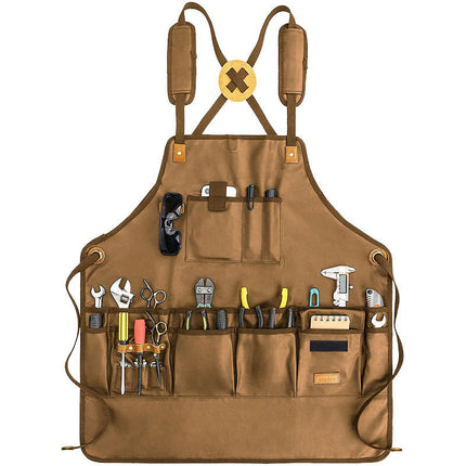 Canvas Apron Wear-Resistant Double Shoulder Woodworking Work Clothes Multi-Pocket Tool Apron