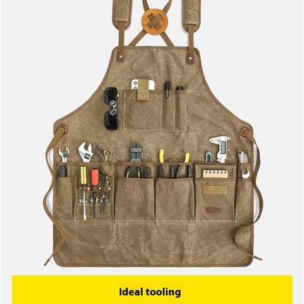 Canvas Apron Wear-Resistant Double Shoulder Woodworking Work Clothes Multi-Pocket Tool Apron