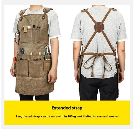 Canvas Apron Wear-Resistant Double Shoulder Woodworking Work Clothes Multi-Pocket Tool Apron