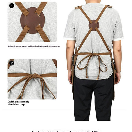 Canvas Apron Wear-Resistant Double Shoulder Woodworking Work Clothes Multi-Pocket Tool Apron