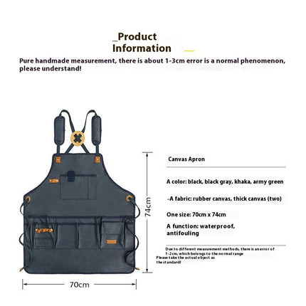 Canvas Apron Wear-Resistant Double Shoulder Woodworking Work Clothes Multi-Pocket Tool Apron