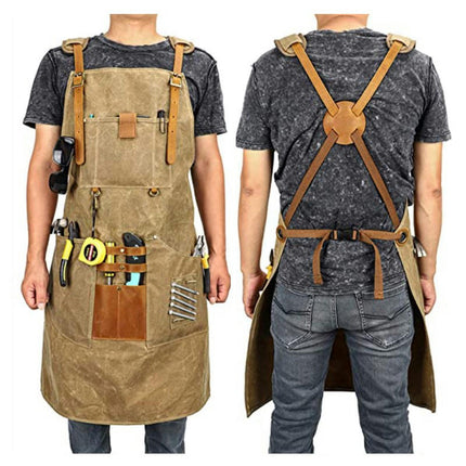 Canvas Apron-Carpenter and Electrician Multi-Pocket Bib Apron with Bag