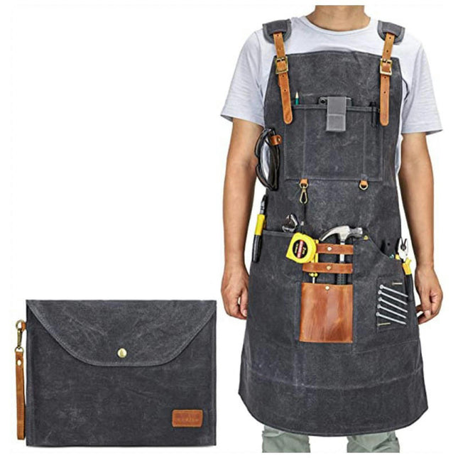 Canvas Apron-Carpenter and Electrician Multi-Pocket Bib Apron with Bag