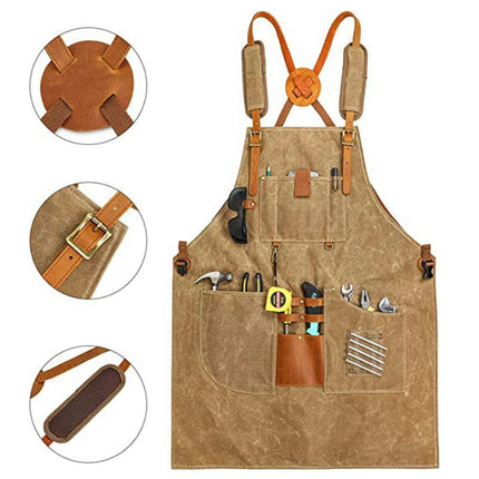 Canvas Apron-Carpenter and Electrician Multi-Pocket Bib Apron with Bag