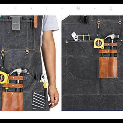 Canvas Apron-Carpenter and Electrician Multi-Pocket Bib Apron with Bag