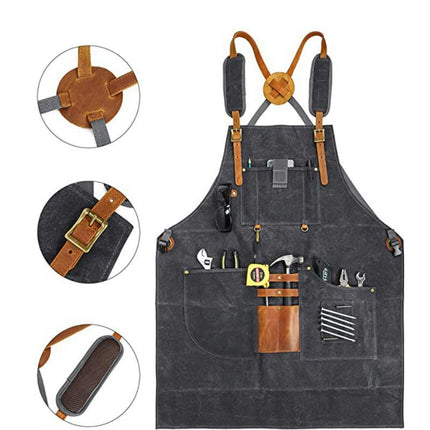 Canvas Apron-Carpenter and Electrician Multi-Pocket Bib Apron with Bag