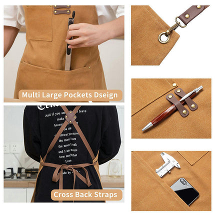 Thick Canvas Apron with Pockets for Women Chef Kitchen Cooking Gardening Painting