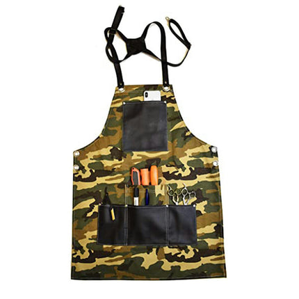 Thick Canvas Apron with PU Leather Pockets for Women Chef Kitchen Cooking Gardening Painting