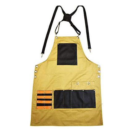 Thick Canvas Apron with PU Leather Pockets for Women Chef Kitchen Cooking Gardening Painting