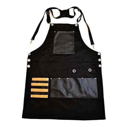 Thick Canvas Apron with PU Leather Pockets for Women Chef Kitchen Cooking Gardening Painting