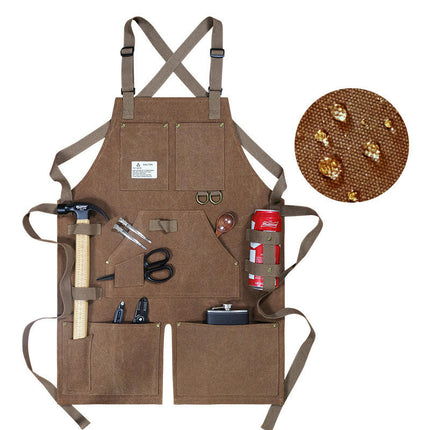 Canvas Apron with Multiple Pockets-Adjustable Cross Back Carpentry and Gardening Work Apron