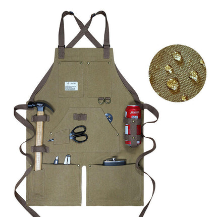 Canvas Apron with Multiple Pockets-Adjustable Cross Back Carpentry and Gardening Work Apron