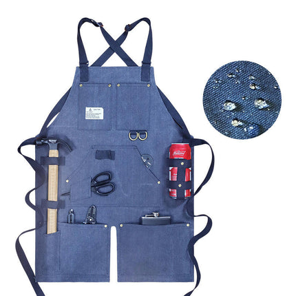 Canvas Apron with Multiple Pockets-Adjustable Cross Back Carpentry and Gardening Work Apron