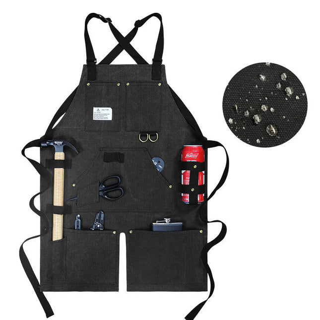 Canvas Apron with Multiple Pockets-Adjustable Cross Back Carpentry and Gardening Work Apron