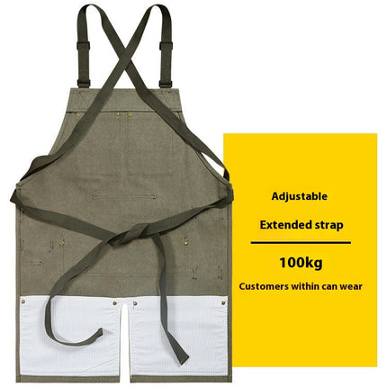 Canvas Apron with Multiple Pockets-Adjustable Cross Back Carpentry and Gardening Work Apron