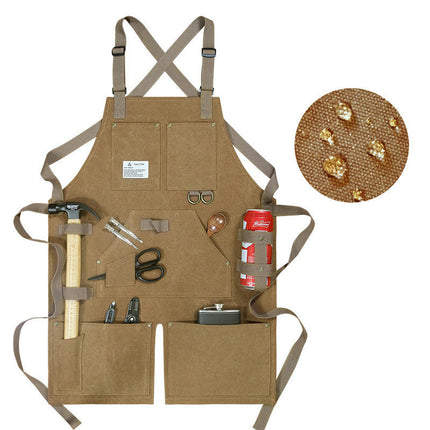 Canvas Apron with Multiple Pockets-Adjustable Cross Back Carpentry and Gardening Work Apron