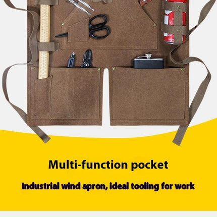 Canvas Apron with Multiple Pockets-Adjustable Cross Back Carpentry and Gardening Work Apron