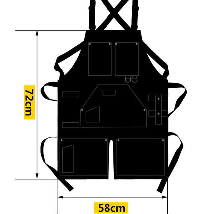 Canvas Apron with Multiple Pockets-Adjustable Cross Back Carpentry and Gardening Work Apron